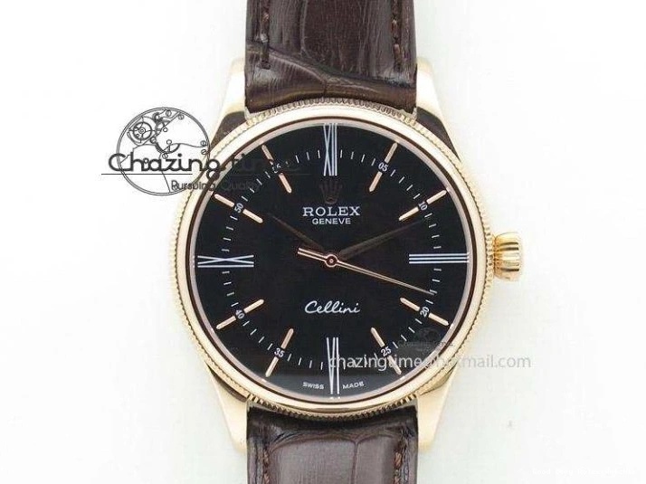 AAA Replica Watches YG On 3879 Numeral Black Leather Cellini Dial A Date Strap Black NewStyle Markers 0101